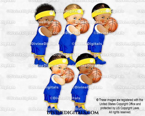 Basketball Player Royal Blue Yellow White Ball Sweatband Sneakers Baby Boy