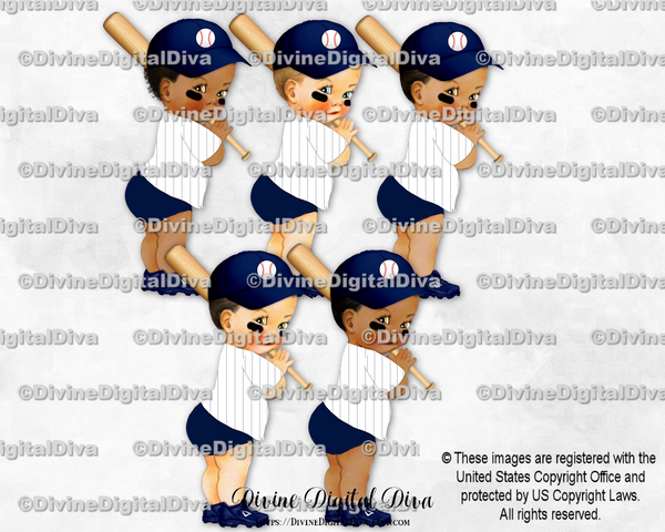 Baseball Player Navy Blue & White Pinstripe Cap Bat Baby Boy
