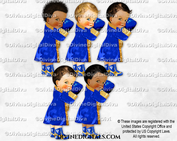 Boxing Champ Royal Blue Gold Robe Gloves Baby Boy