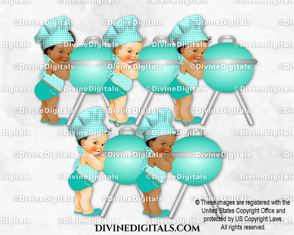 BabyQ Chef Turquoise Grill Gingham Hat Apron BBQ Baby Boy