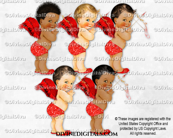 Valentines Cupid Angel Wings Bow Arrow Red Baby Boy