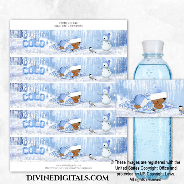 Baby It's Cold Outside Winter Blue Printable Water Bottle Labels Boy DARK
