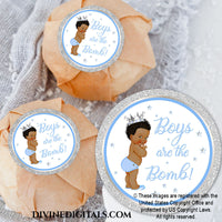 Boys are the Bomb! Bath Bomb Labels 3" Circles Blue Silver Printable Water Bottle Labels Baby DARK
