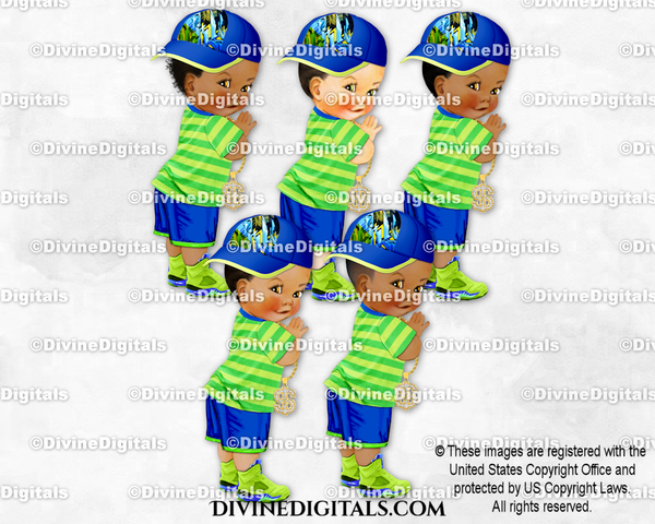 Hip Hop Royal Blue Fresh Green Sneakers Chain Backward Hat Baby Boy Prince