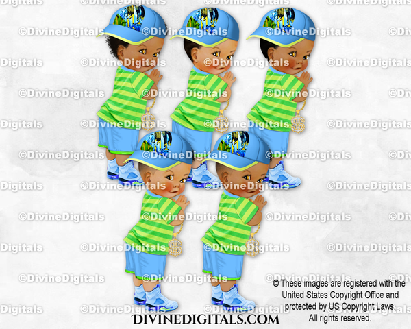 Hip Hop Light Blue Fresh Green Sneakers Chain Backward Hat Baby Boy Prince