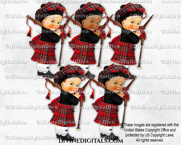 Scottish Kilt Red Tartan Plaid Tam Bagpipes Baby Boy