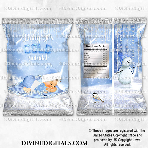 Baby It's Cold Outside Chip Bag Wrappers Blue Silver Snow Boy LIGHT