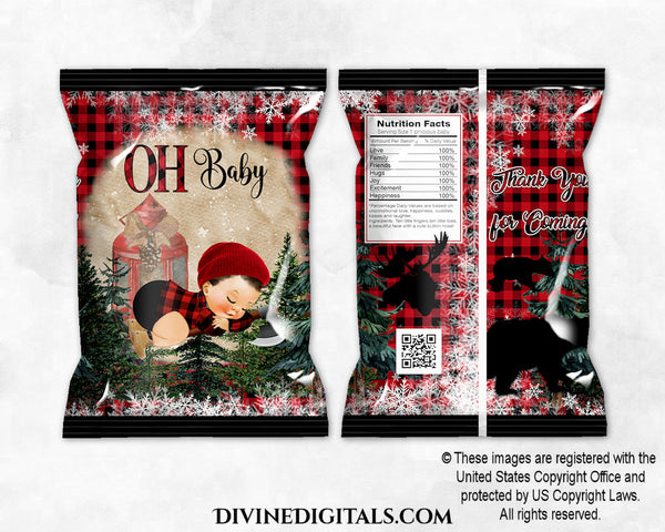 Lumberjack Red & Black Buffalo Plaid Chip Bag Wrappers Baby Boy LIGHT