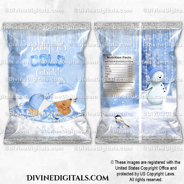 Baby It's Cold Outside Chip Bag Wrappers Blue Silver Snow Boy MEDIUM