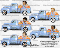 Little Prince Pumpkin Pickup Truck Fall Autumn Orange Blue Sitting Baby Boy
