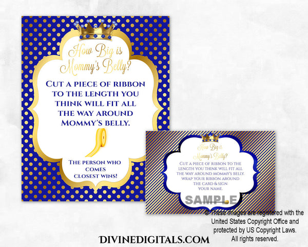How Big is Mommy's Belly Baby Shower Game Royal Blue & Gold Digital Printable