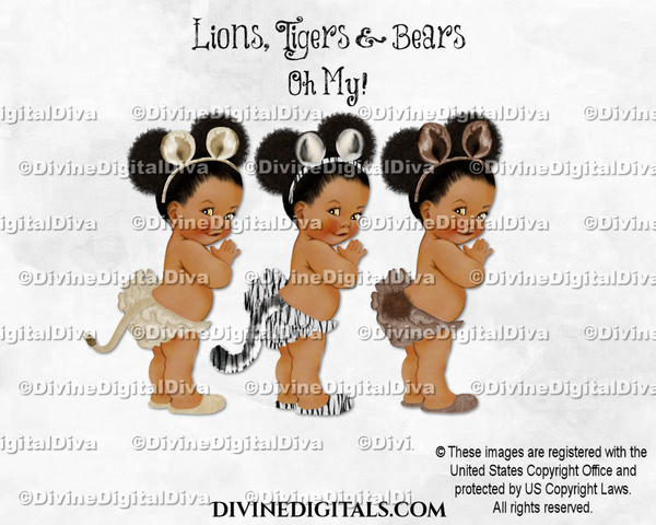 Lions Tigers & Bears Oh My! Baby Girl Dark Tone Puffs