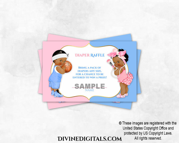 Layup or Makeup Diaper Raffle Basketball Bow Pink Blue Baby Boy Girl DARK