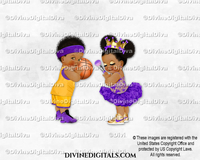 Layup or Makeup Basketball Purple Gold Gender Reveal Baby Boy Girl DARK Puffs
