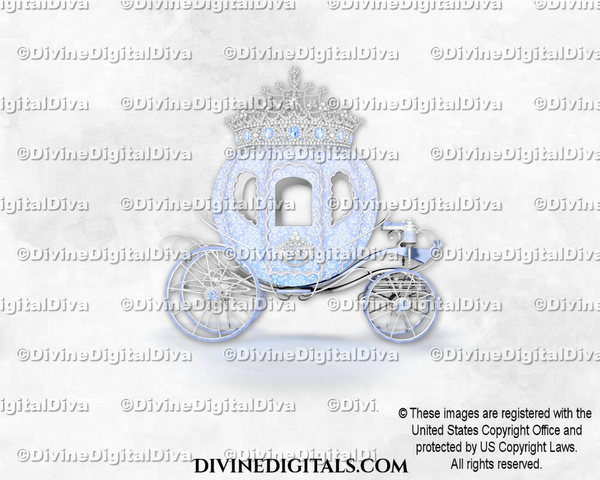Cinderella Carriage Coach Light Blue Silver Diamond Crown Tiara