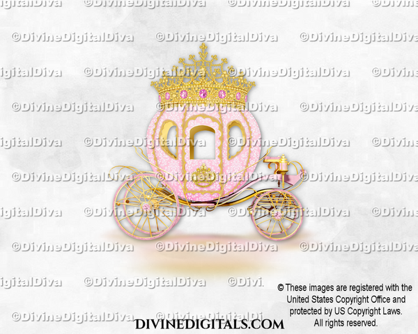 Cinderella Carriage Coach Pink Gold Diamond Crown Tiara