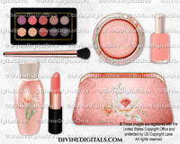 Makeup Kit Rose Gold Floral Clipart Digital Download