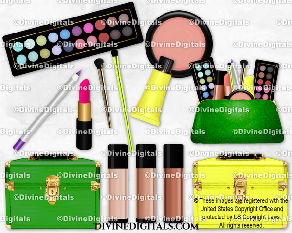 Makeup Kit Green Yellow Case Eyeshadow Clipart Digital Download