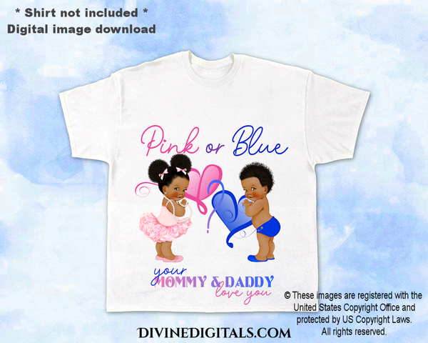 Pink or Blue? Mommy & Daddy Love You Gender Reveal Baby Boy Girl DARK Puffs