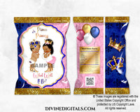 Chip Bag Gender Reveal Prince & Princess Royal Blue Pink Gold & White Baby Boy Girl DARK Tone