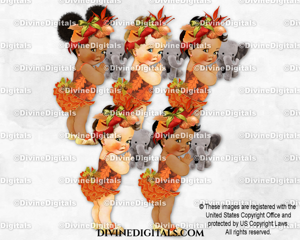 Fall Autumn Leaves Holding Elephant Leaf Hat Woodland Forest Orange Rust Brown Baby Girl
