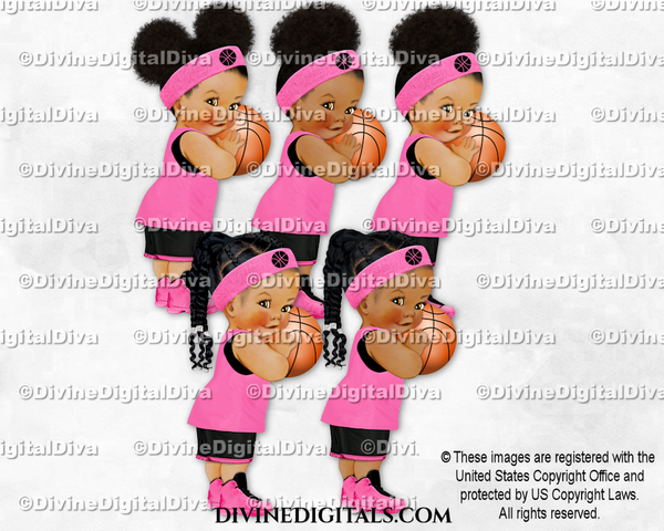 Princess Basketball Player Pink & Black Ball Sweatband Sneakers Girl Babies of Color