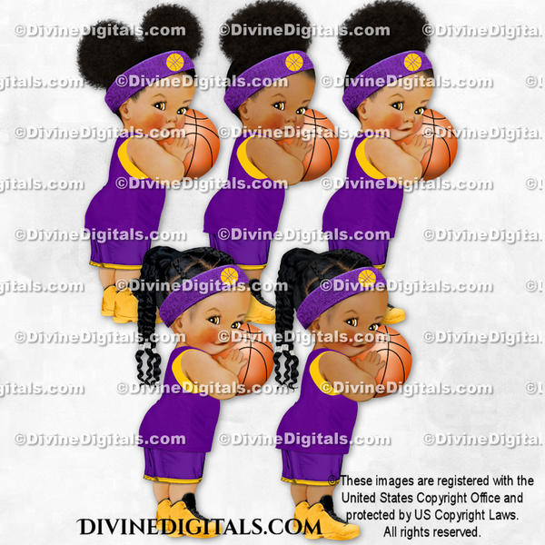 Princess Basketball Player Purple Gold Ball Sweatband Sneakers Baby Girl Babies of Color