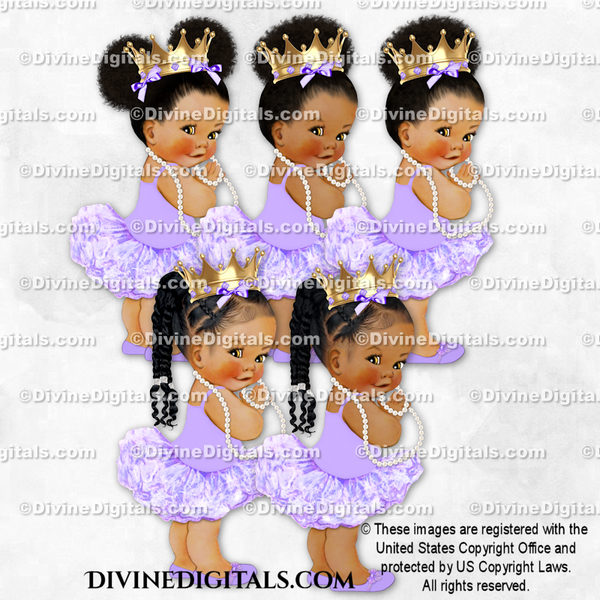 Princess Ballerina Lavender Tutu Gold Crown Pearls Baby Girl Babies of Color