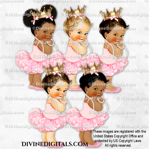 Princess Ballerina Pink Tutu Gold Crown Pearls Baby Girl