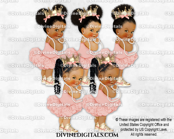 Princess Ballerina Rose Gold Tutu Pearls Ivory Crown Sneakers Baby Girl Babies of Color