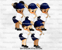 Baseball Player Navy Blue Pinstripe Cap Bat Baby Girl
