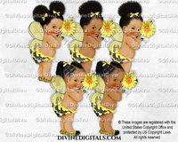 Queen Bee Yellow Black Wings Flower Baby Girl Baby Girl Babies of Color