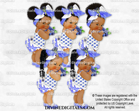 Blueberry Fruit Theme Blue Periwinkle & White Big Bow Baby Girl Babies of Color