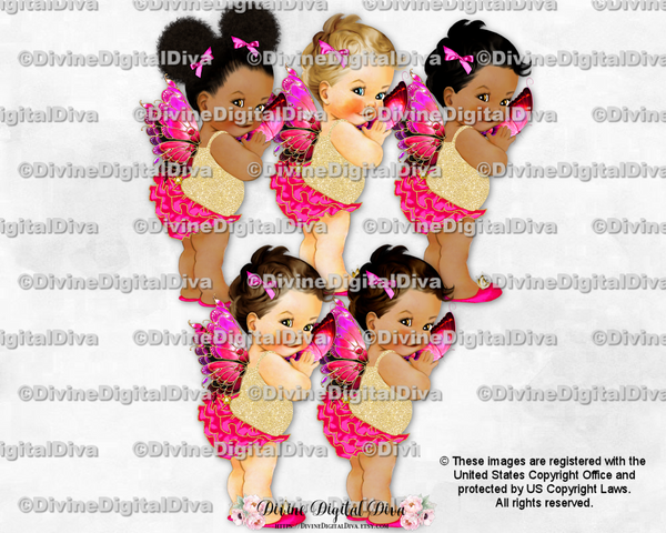 Butterfly Princess Wings Hot Pink Gold Baby Girl
