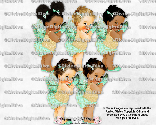 Butterfly Princess Wings Mint Green Gold Baby Girl