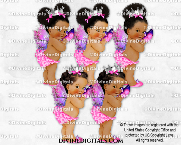 Butterfly Princess Wings Pink Lavender Silver Crown Baby Girl Babies of Color