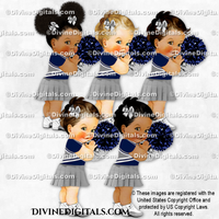 Cheerleader Uniform Navy Blue Gray Skirt Sneakers Pom Poms Bows Baby Girl