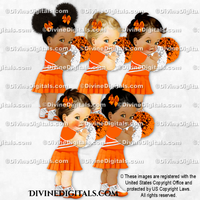 Cheerleader Uniform Orange Skirt Sneakers Pom Poms Bows Baby Girl