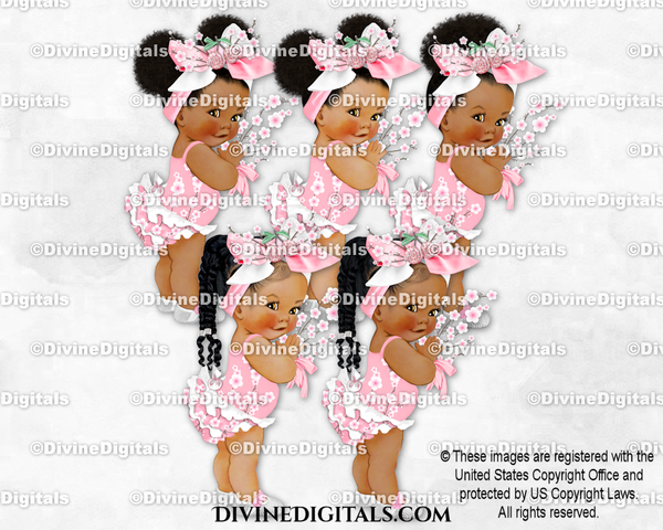 Cherry Blossom Theme Pink & White Big Bow Baby Girl Babies of Color
