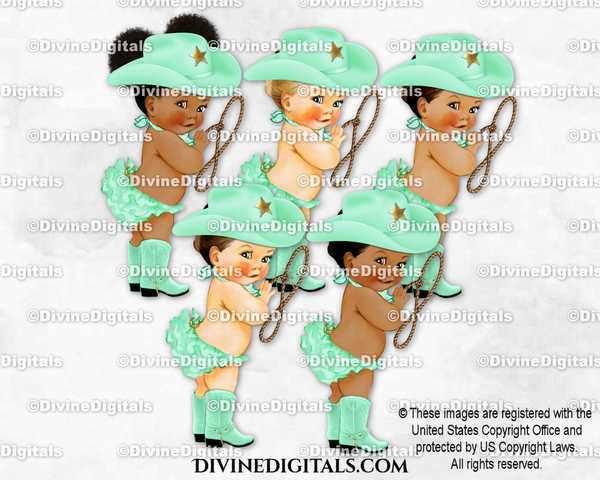 Cowgirl Mint Green Hat Boots Lasso Baby Girl