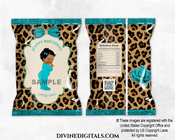 Wild One Chip Bag Leopard Turquoise Rose Baby Girl DARK