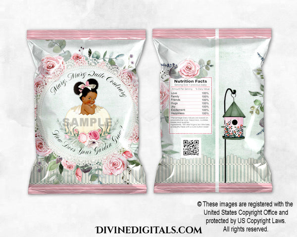 Garden Roses Pumpkin Pink Green Printable Chip Bag Baby Girl DARK Puffs