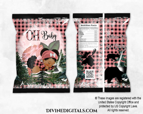 Lumberjack Winter Rose Pink & Black Buffalo Plaid Chip Bag Wrappers Baby Girl DARK