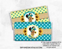 Printable Candy Bar Wrapper Sunflower Dot Turquoise Yellow Big Bow Baby Girl DARK Puffs