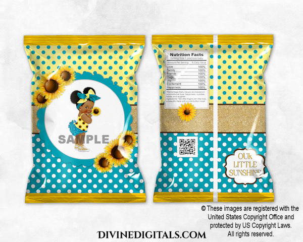 Sunflower Chip Bag Yellow Turquoise Baby Girl DARK Puffs DIY