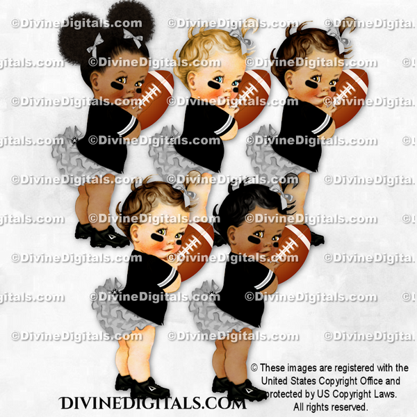 Football Player Black Gray Silver Jersey Cleats Ball Baby Girl