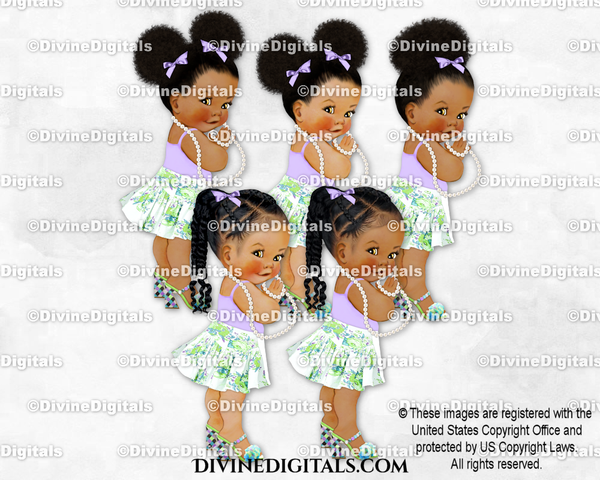Princess Block Heels Sandal Lavender Green Floral Skirt Pearls Baby Girl Babies of Color