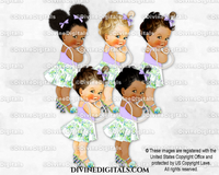 Princess Block Heels Sandal Lavender Green Floral Skirt Pearls Baby Girl
