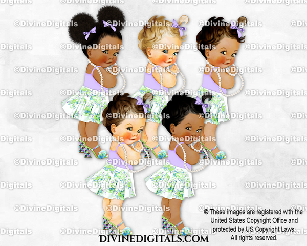 Princess Block Heels Sandal Lavender Green Floral Skirt Pearls Baby Girl