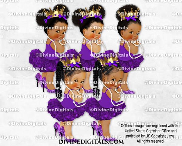 Ballerina Purple Tutu High Heels Gold Crown Baby Girl Babies of Color